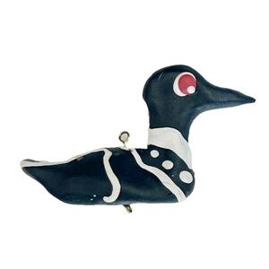 Handmade Black White Duck Mallard Necklace Pendant Charm Loon Bird Sculpture Red